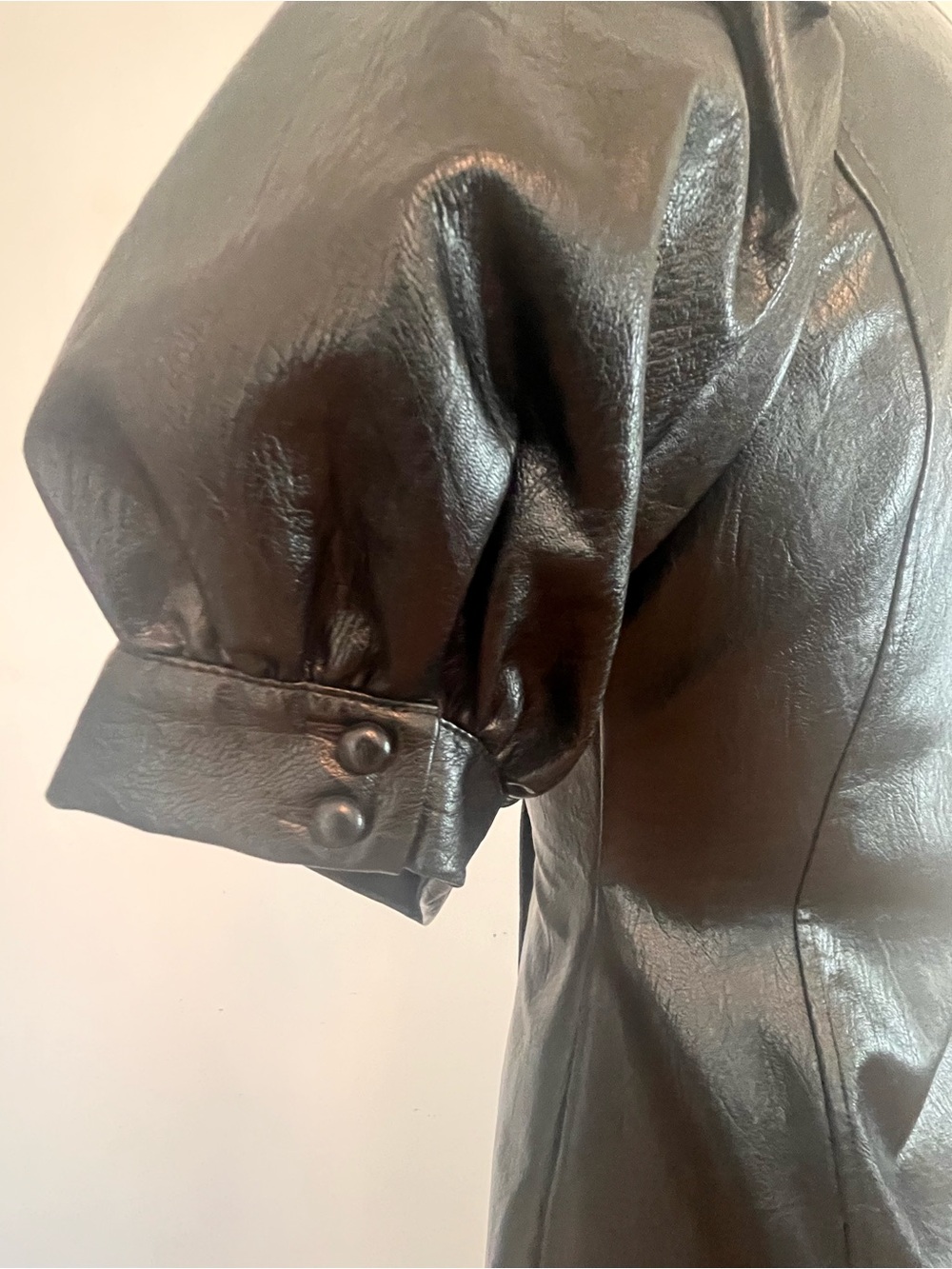 ASOS Black Faux Leather Puff-Sleeve Wrap Dress - Picture 6 of 9